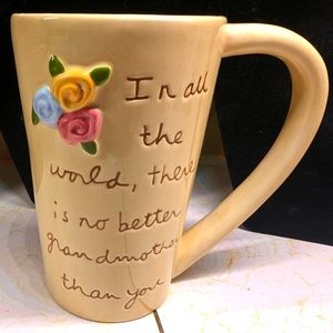 Sandra Magsamen Wonderful Grandmother 14oz tall coffee‎ mug cream&floral relief